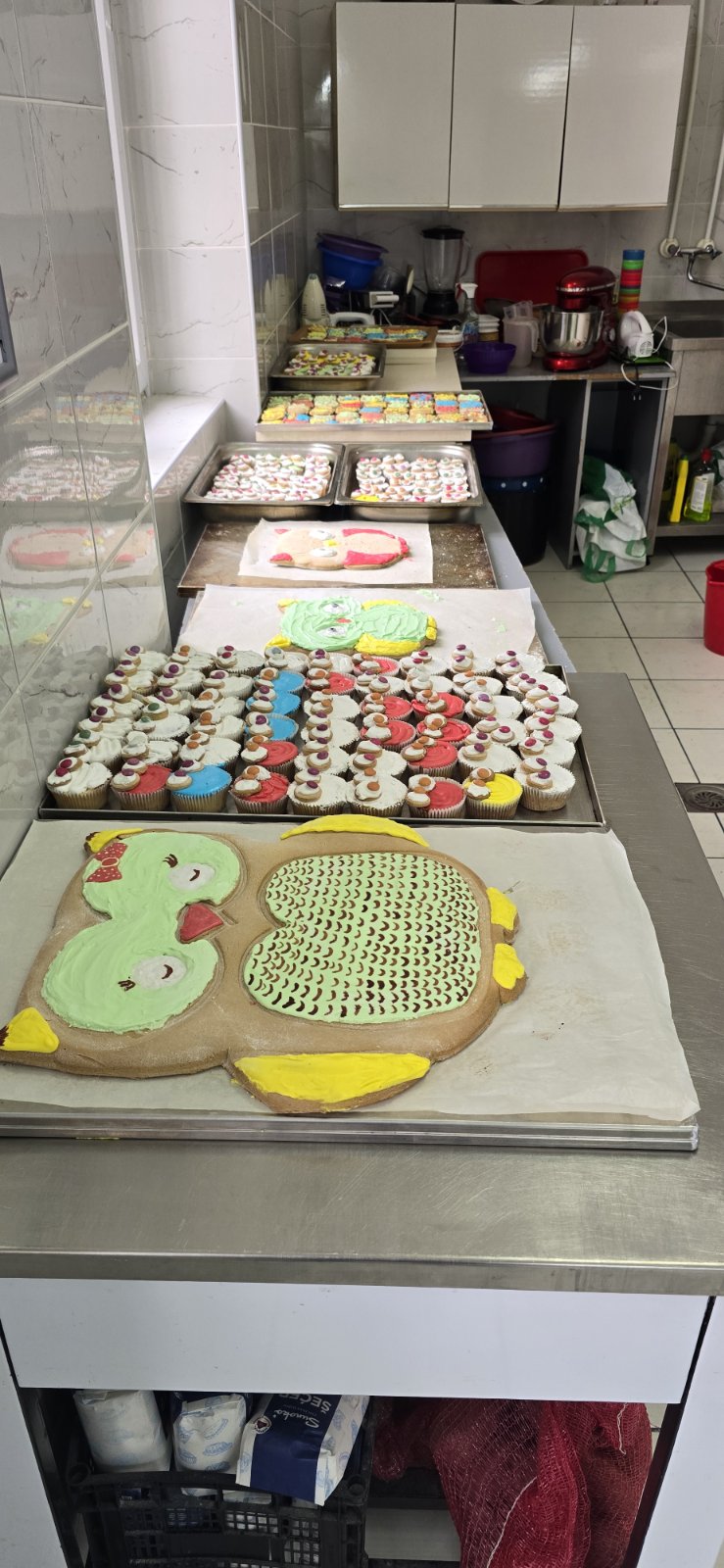 A trays of cakes and cupcakes on a counter

AI-generated content may be incorrect.